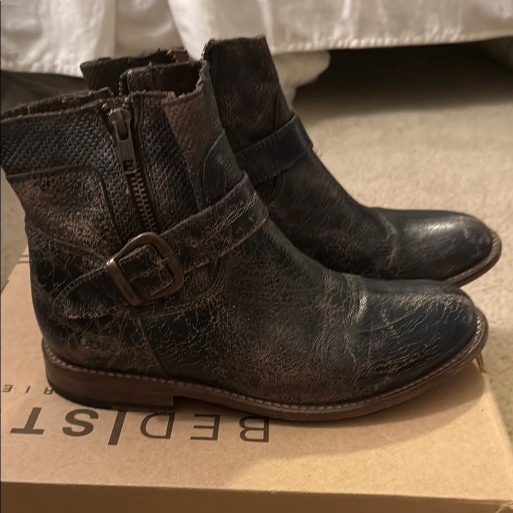 BED|STU Distressed Black Leather Ankle Boots